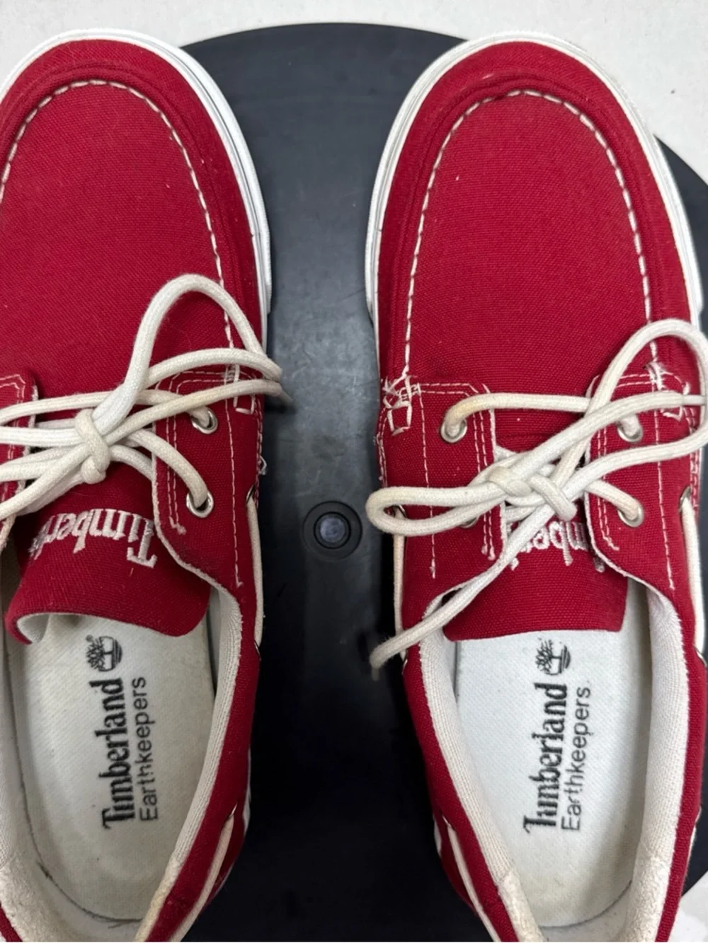 Timberland‎ Men’s Red Canvas Boat Shoes with White Laces